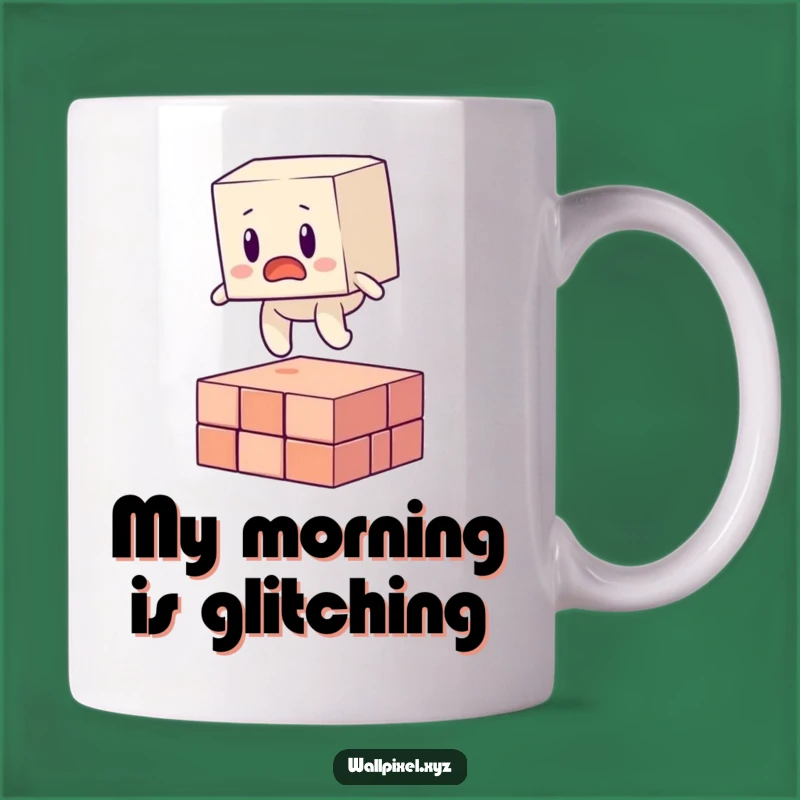 Funny Surprised Blocky Figure Tripping Over Pixel Mug - Hilarious Glitch Gift Idea