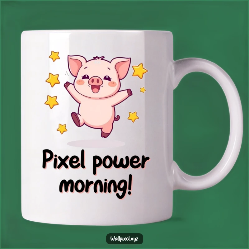 Funny Pixel Piglet Mug - Excited Jumper, Perfect Funny Gift for Gamers & Animal Lovers