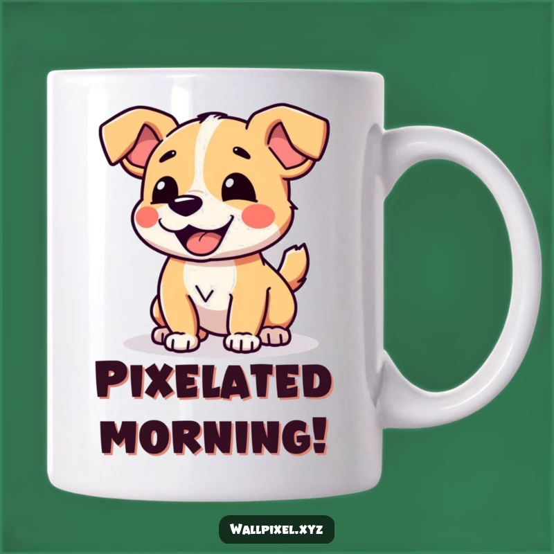 Funny Pixel Dog Mug: Joyful Blocky Tail Wagging Humor Gift