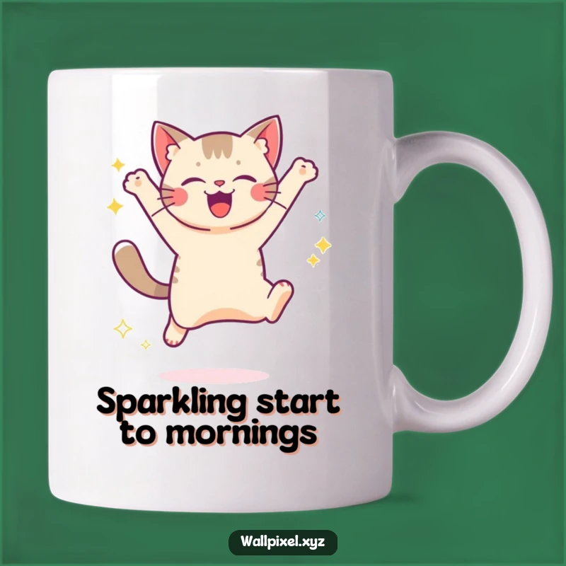 Funny Pixel Cat Jump Mug: Retro Gaming Humor Gift for Tech Lovers