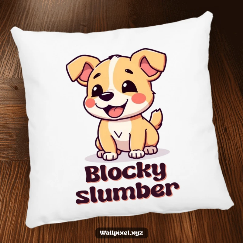 Funny Pixelated Dog Pillow with a charming digital dog joyfully wagging its blocky tail, bringing retro humor.