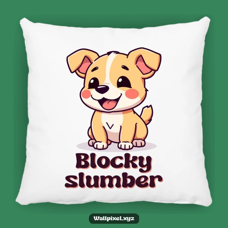 Funny Pixel Dog Pillow: Joyful Blocky Tail Wagging Humor Gift