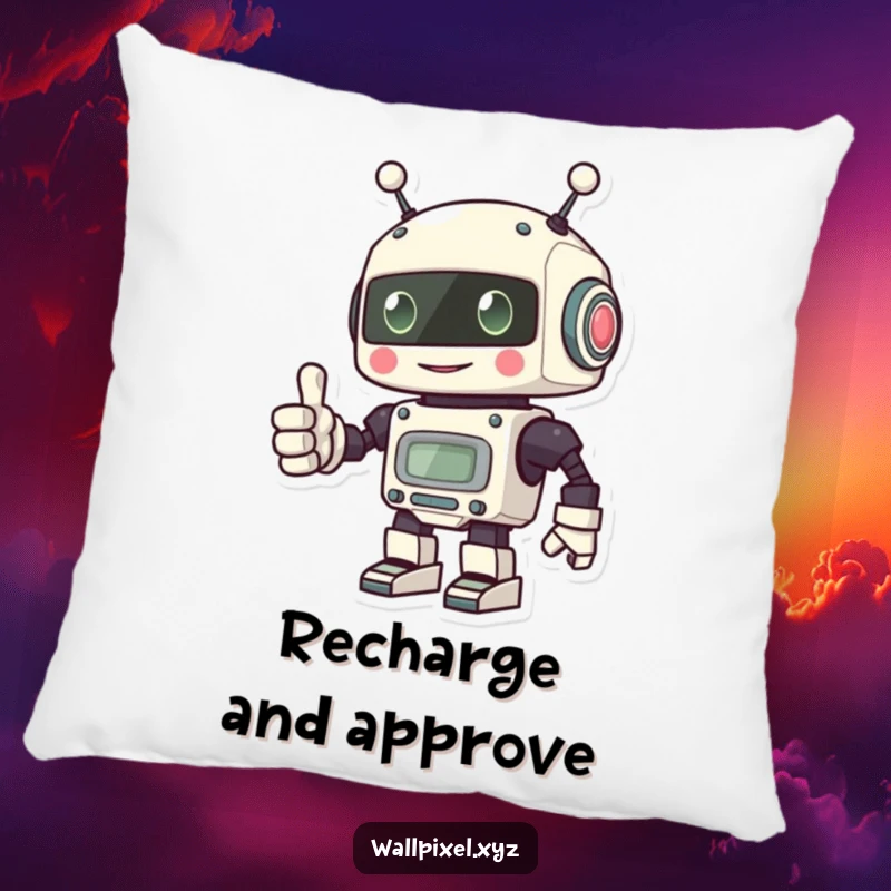 Funny pillow featuring a pixel robot giving a thumbs up with its blocky hand, adding comfort and positive decor.