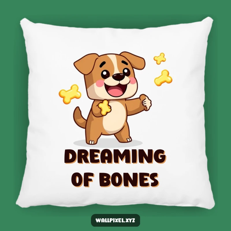 Cute Funny Pixel Dog Juggling Bones Pillow, Cozy Gamer Decor