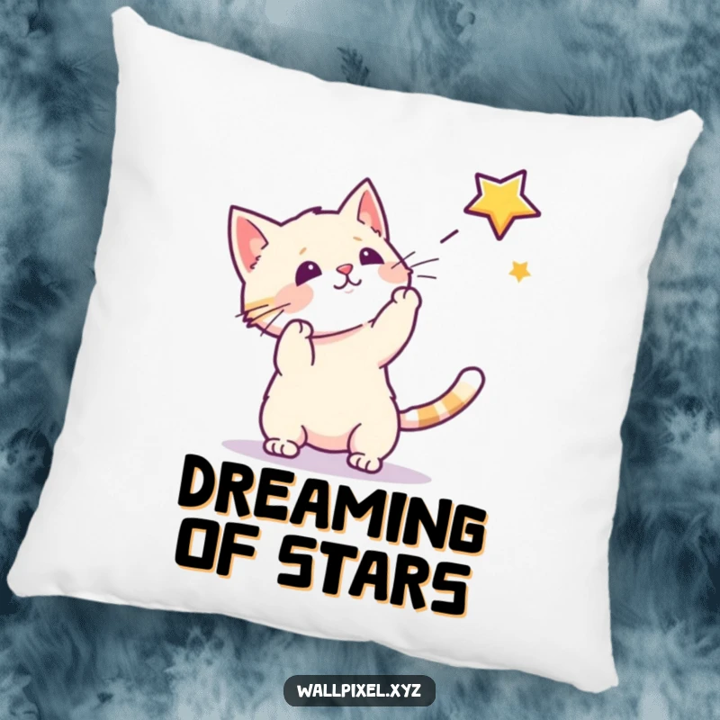 Funny pillow featuring a pixel cat batting at a pixel star, providing comfort and a touch of retro gaming decor.