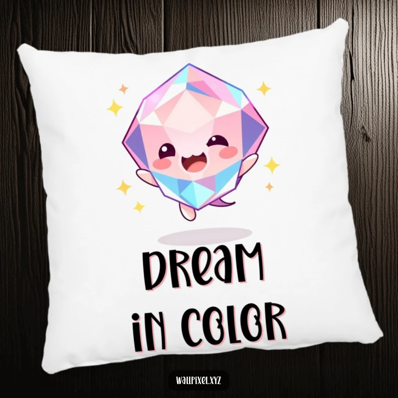 Funny gem bounce pillow featuring a cheerful, glowing faceted gem character, perfect for adding comfort and joy.