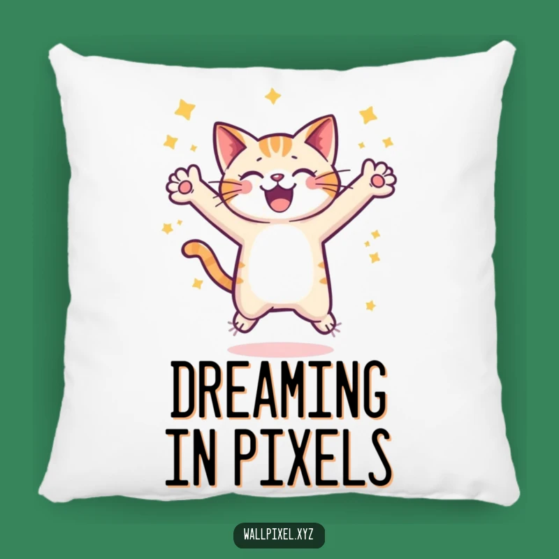 Funny Pixel Cat Leap Pillow: Cozy Gaming Accent, Retro Comfort