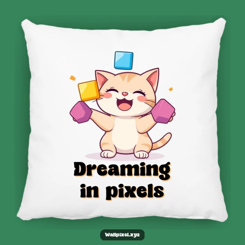 Funny Pixel Cat Pillow: Giggling Juggling Cat, Cozy Funny Gift