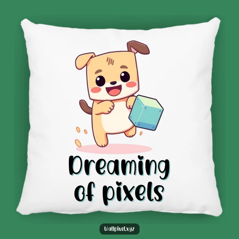 Funny Pixel Dog Chase Pillow: Cozy Retro Accent, Energetic Comfort