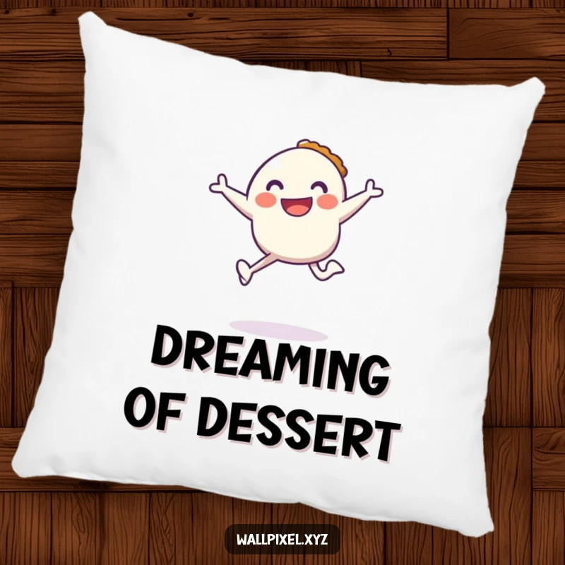 Funny pillow featuring a pixel character jumping with a pixelated pie, perfect for adding retro gaming flair to any room.