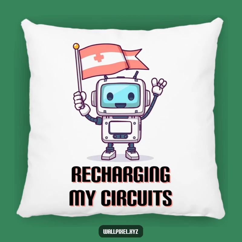 Funny Square Robot Pixel Flag Accent Pillow: Cozy Digital Joy!