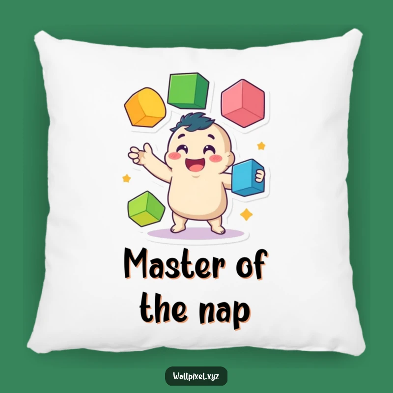 Funny Pillow: Wobbly Juggler Comfort, Pixel Character, Colorful Cubes, Cozy Funny Gift