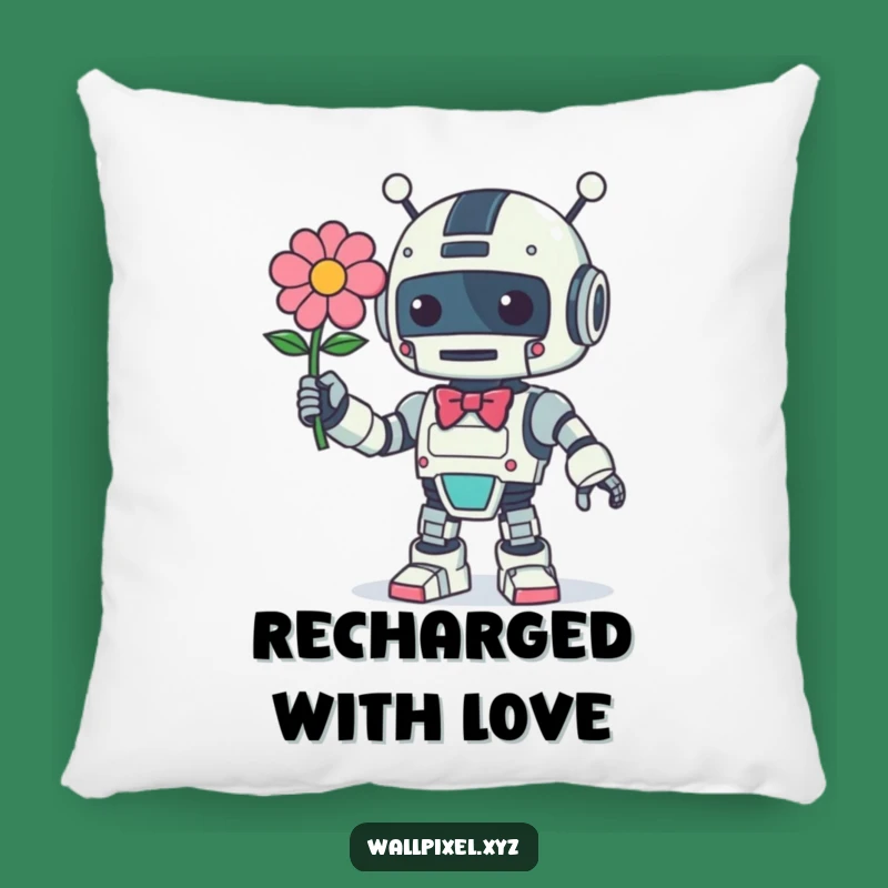Cute Funny Retro Robot Flower Pillow, Cozy Geeky Decor