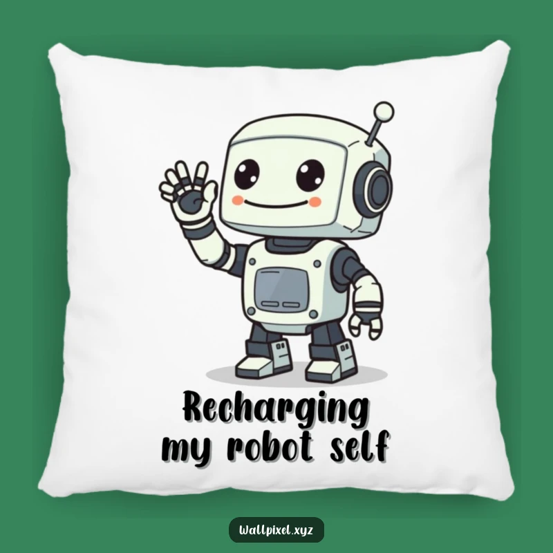 Funny Pixel Robot Greeting Pillow: Cozy Retro Sci-Fi Decor