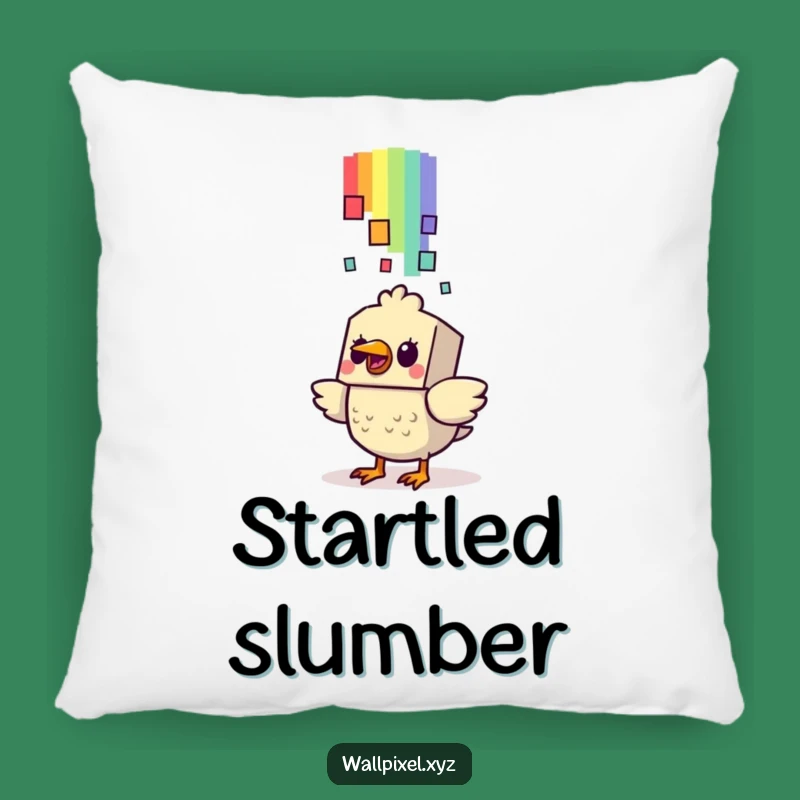 Funny Startled Bird Pixel Rainbow Pillow: Comfy Retro Accent