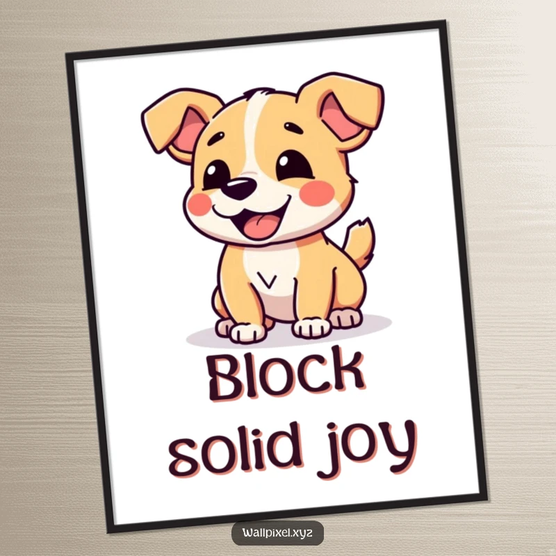 Funny Pixelated Dog Digital Art of a charming dog joyfully wagging its blocky tail with pixelated flair.