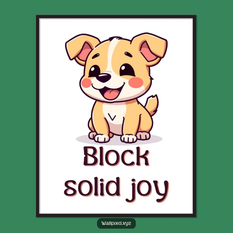 Funny Pixel Dog Digital Art: Joyful Blocky Tail Wagging Humor Gift
