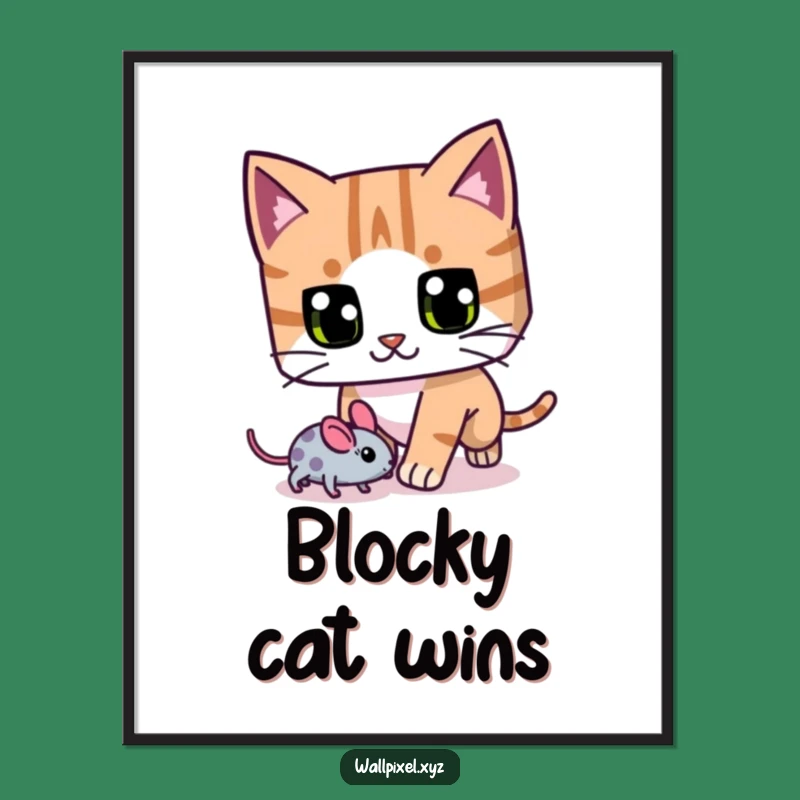 Funny Pixel Cat Digital Art Print: Playful Hunter Wall Decor Gift
