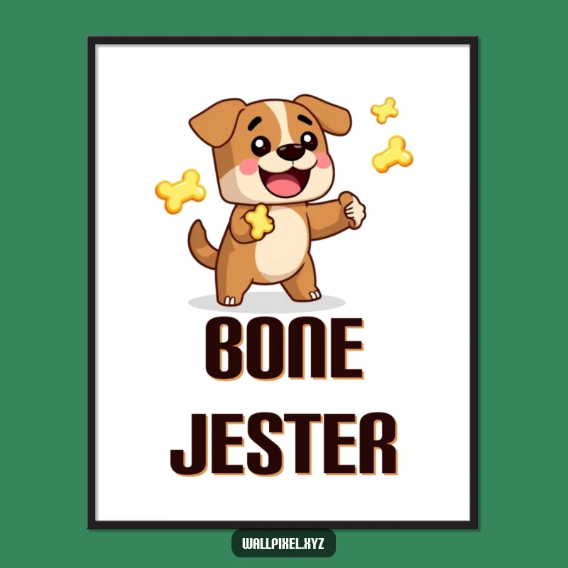 Funny Pixel Dog Juggling Bones Digital Print, Instant Gamer Decor