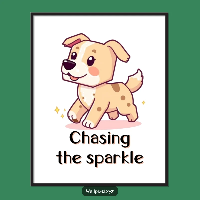 Funny Pixel Dog Digital Art: Chasing Tail, Instant Funny Gift