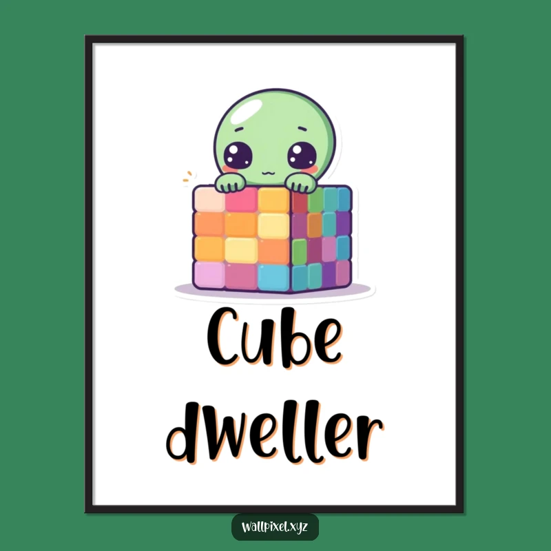 Funny Pixel Alien Digital Art: Peek-a-Boo Cube Humor Sci-Fi Gift