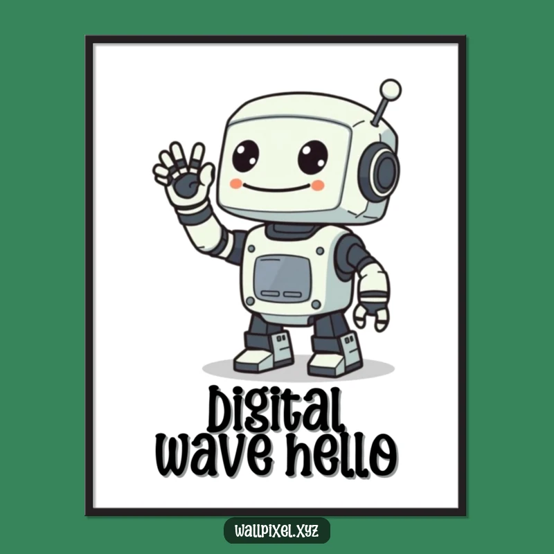 Funny Pixel Robot Wave Digital Art: Retro Sci-Fi Printable Decor