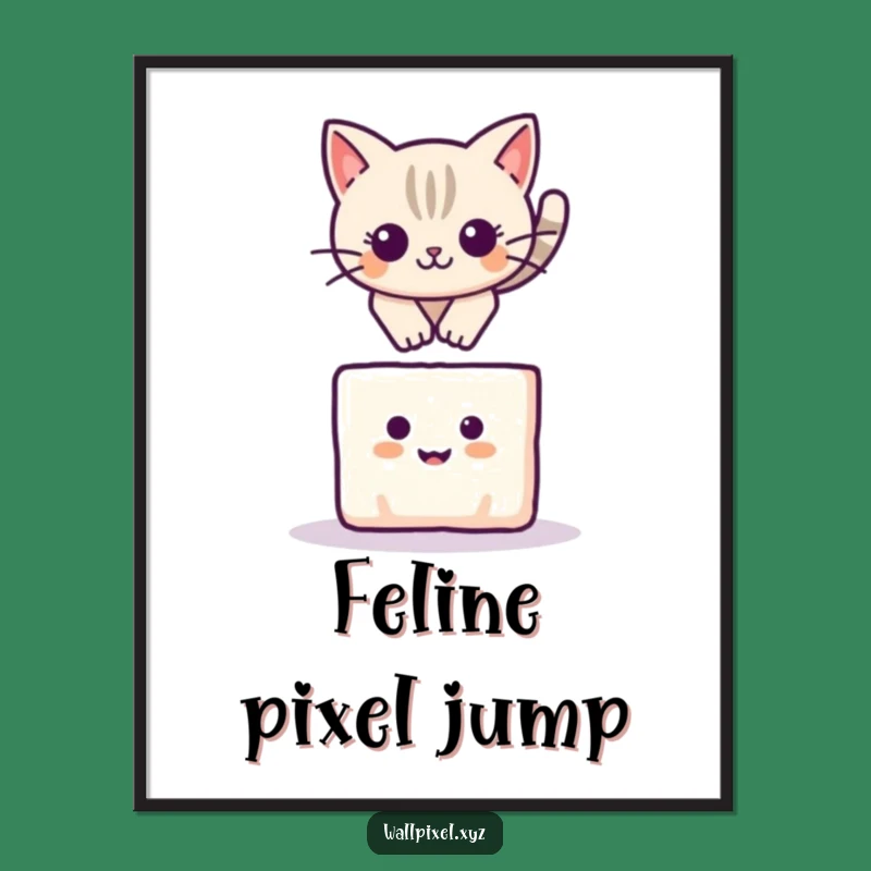 Funny Pixel Cat Leap Digital Art: Playful Decor for a Charming Space!