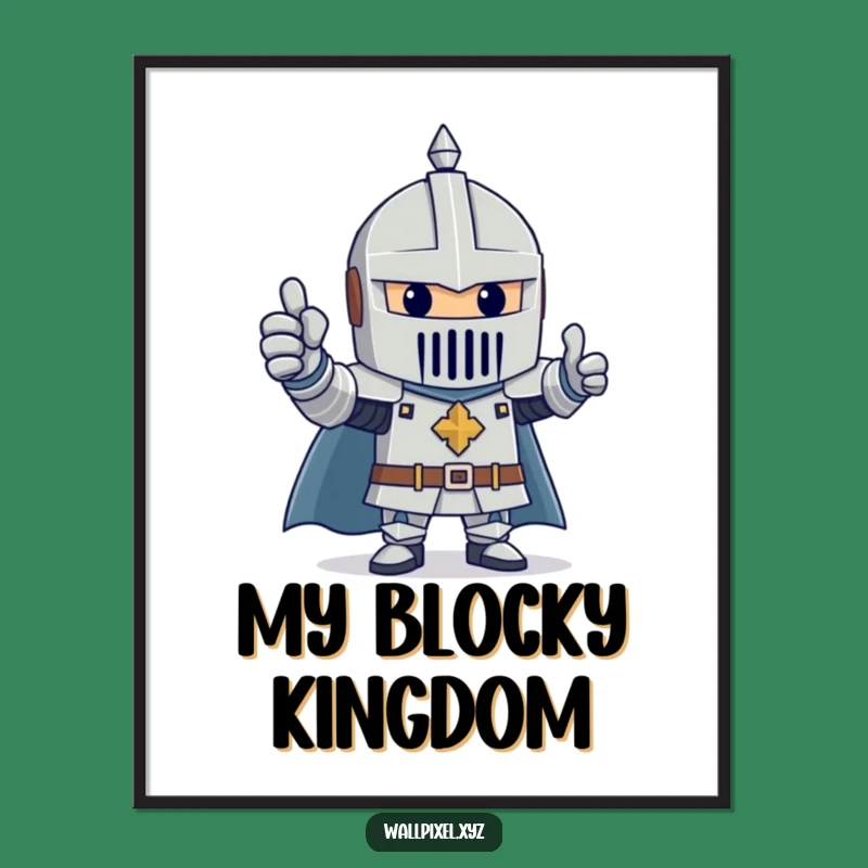 Funny Block Knight Digital Art: Cheerful Decor for a Heroic Space!