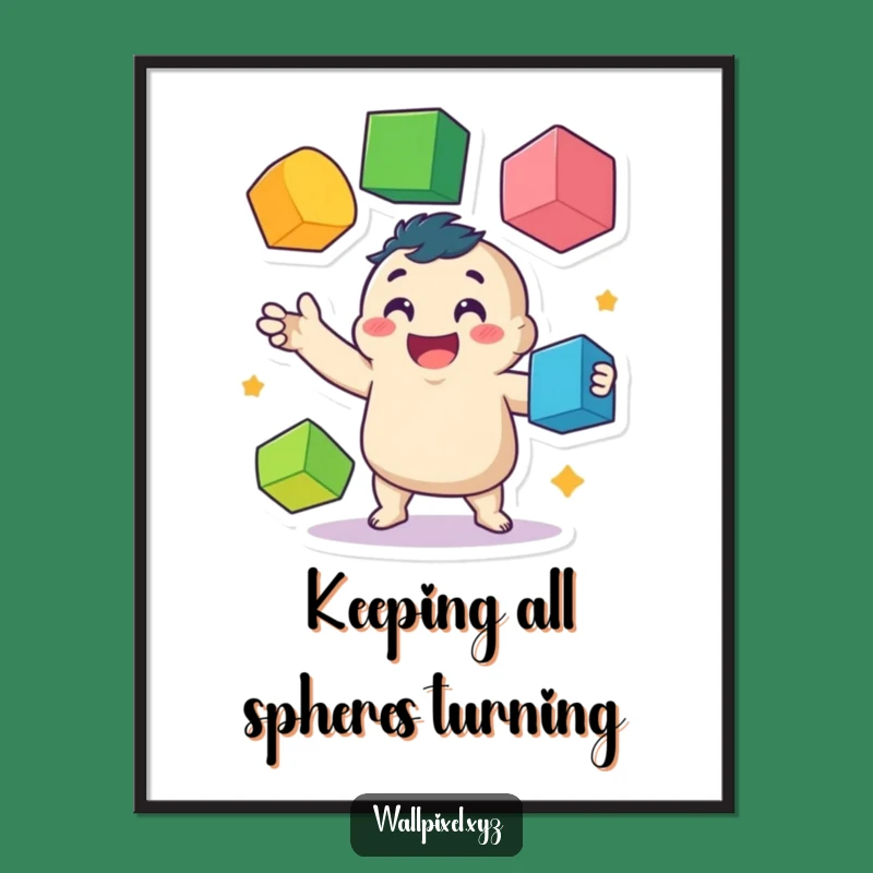 Funny Digital Art: Pixel Juggler, Colorful Cubes, Wobbly Character Print