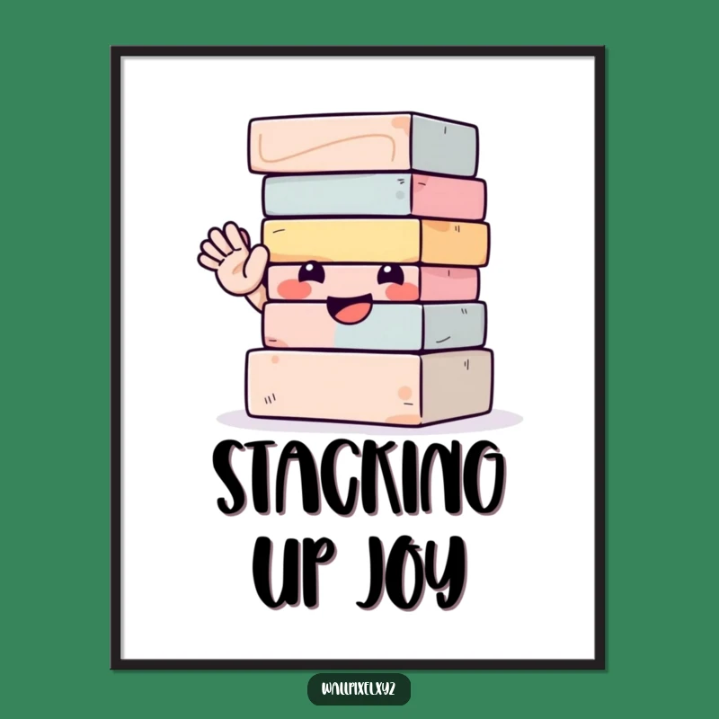 Funny Digital Art: Waving Blocks Cheer, High-Resolution Print for Instant Joyful Decor