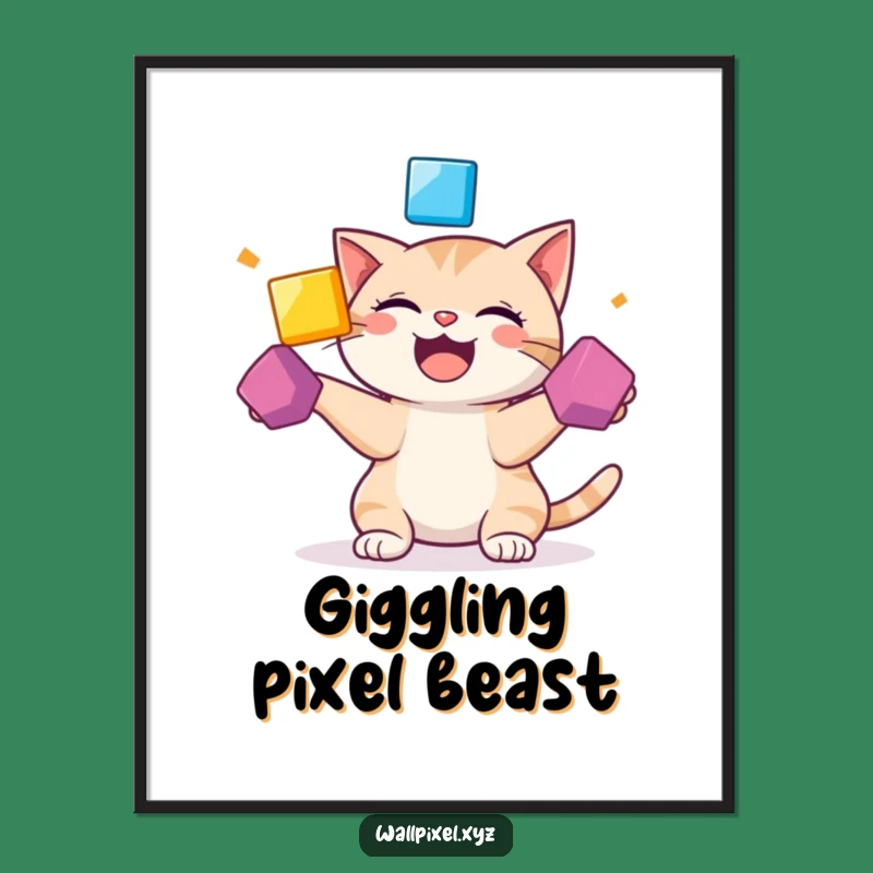 Funny Pixel Cat Digital Art: Giggling Juggling Cat, Instant Funny Gift