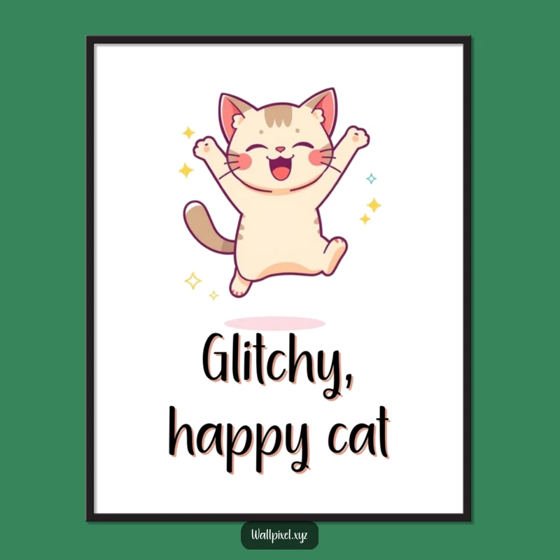 Funny Pixel Cat Jump Digital Art: Retro Gaming Printable Decor for Fans