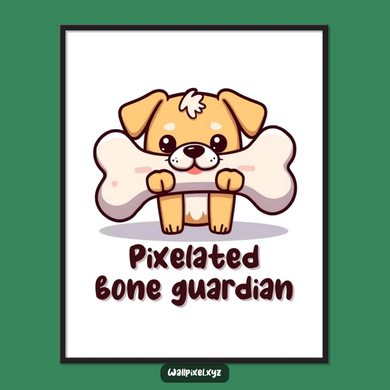 Funny Pixel Dog Bone Digital Art: Retro Gaming Printable Decor for Pups