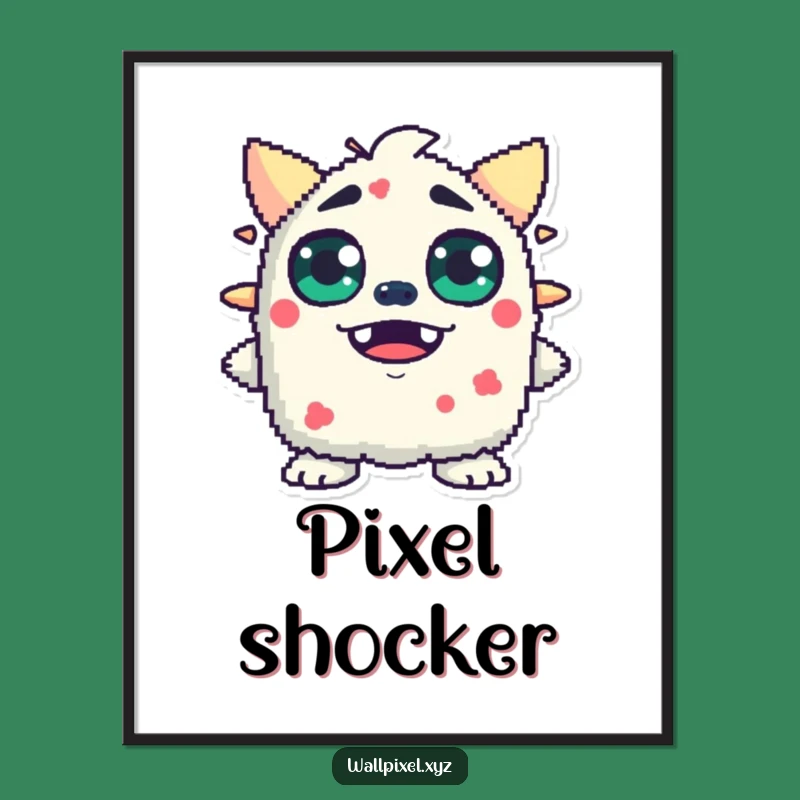 Funny Pixel Monster Digital Art Print: Instant Surprise Blocky Eyed Masterpiece