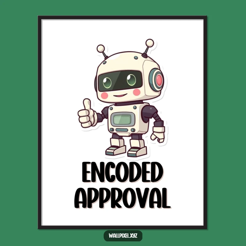Funny Pixel Robot Digital Art: Instant Positive Retro Decor