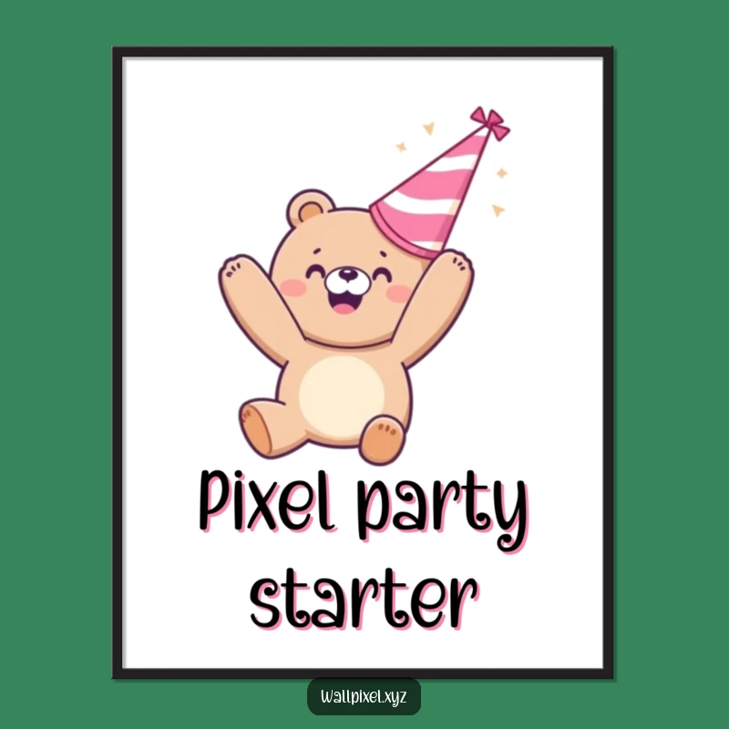 Funny Pixelated Bear Party Digital Art - Instant Festive Decor with Humorous Appeal Gift!