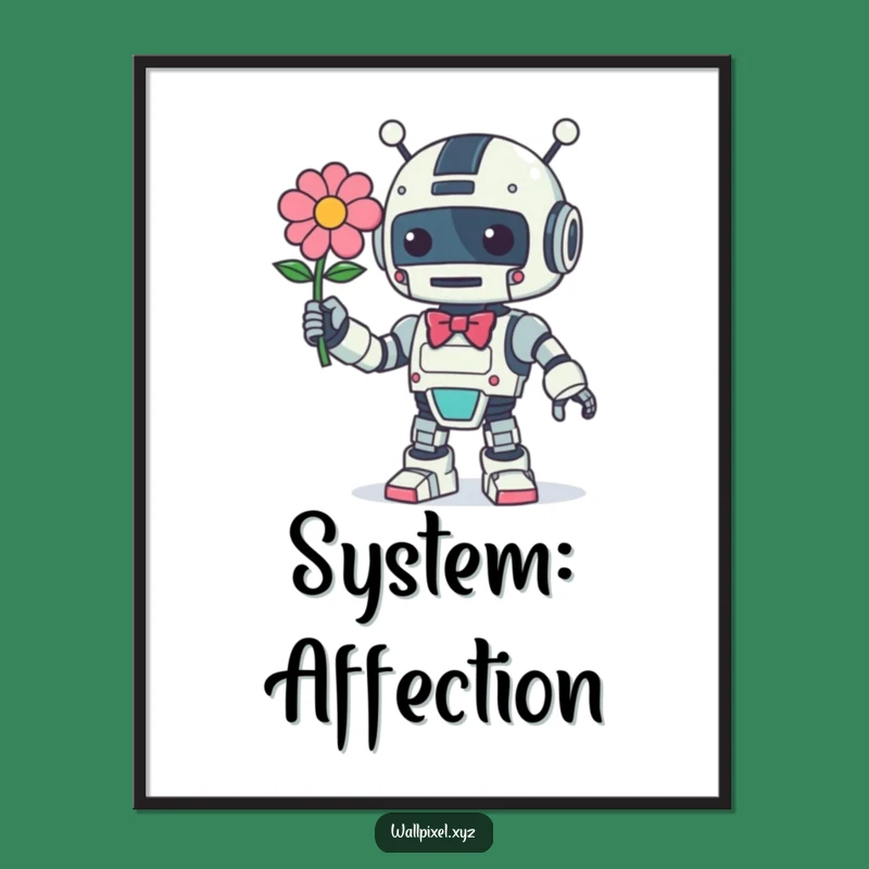 Funny Retro Robot Flower Digital Print, Instant Techie Decor