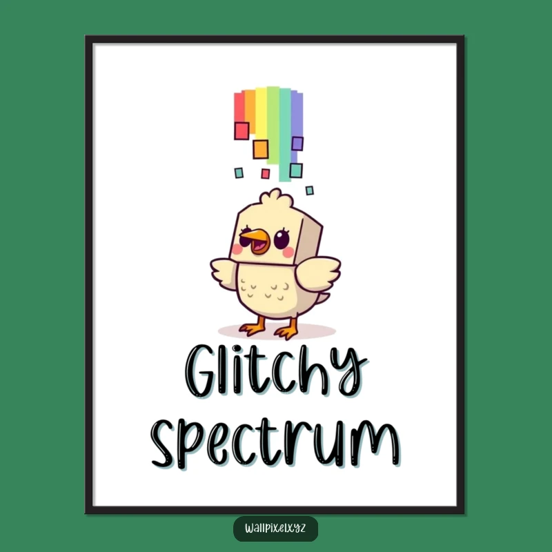 Funny Startled Bird Pixel Rainbow Digital Art: Instant Retro Decor
