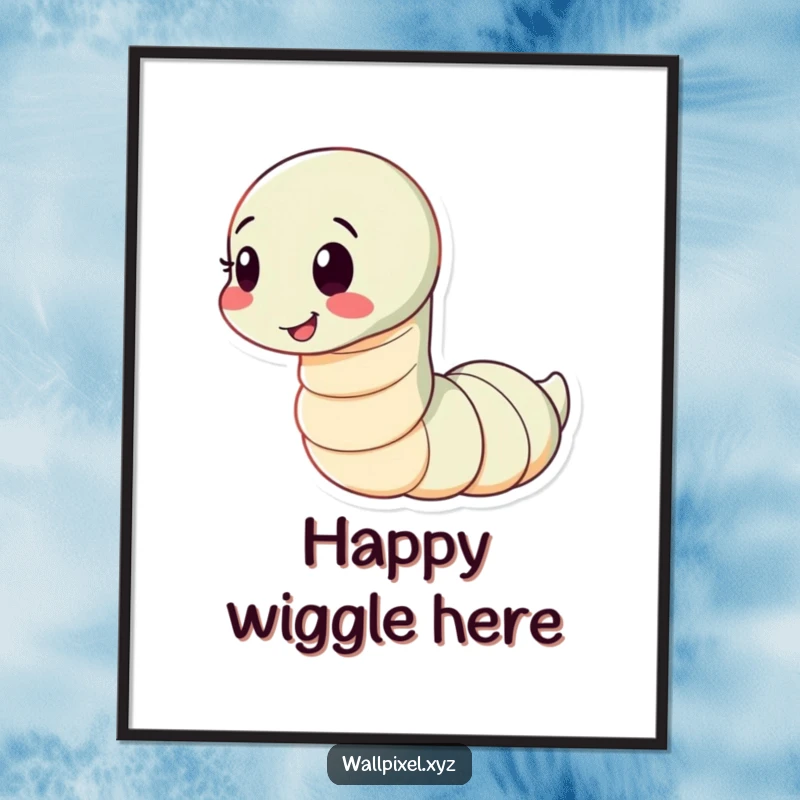 Funny digital art print of a segmented worm character wiggling playfully with a happy expression, a high-resolution, cheerful artwork for instant download.