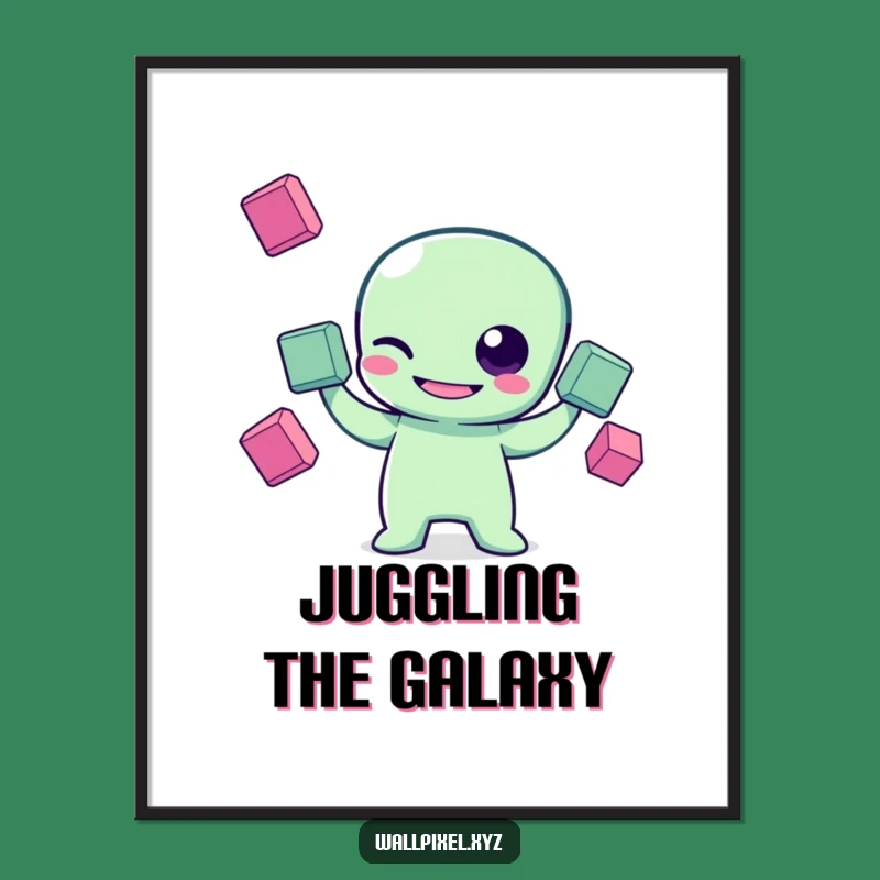 Funny Pixel Alien Digital Art Print: Retro Sci-Fi Wall Decor