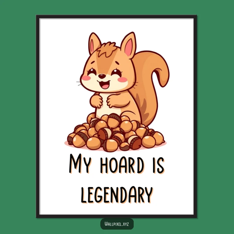 Funny Blocky Squirrel Digital Art: Pixel Acorn Hoard, Instant Funny Gift Download