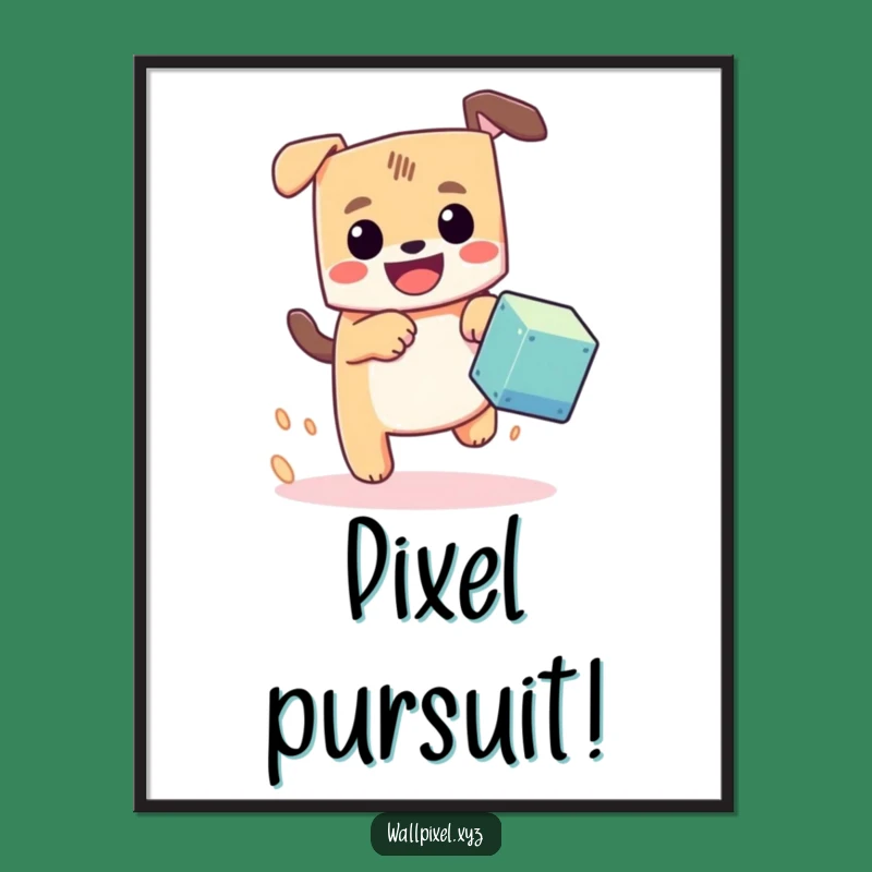 Funny Pixel Dog Chase Digital Print: Instant Retro Art for Energetic Spaces