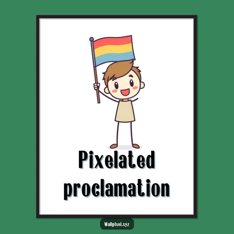 Funny Stick Figure Flag Digital Art Print: Pixelated Celebration for Walls