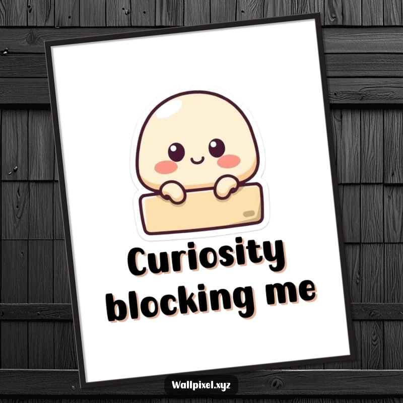 Funny digital art print of a small pixelated blob character peeking from behind a block, evoking playful curiosity.