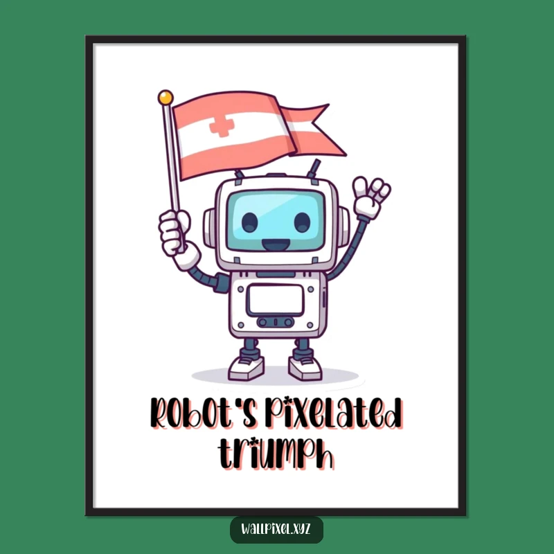 Funny Square Robot Pixel Flag Digital Art: Instant Retro Fun!