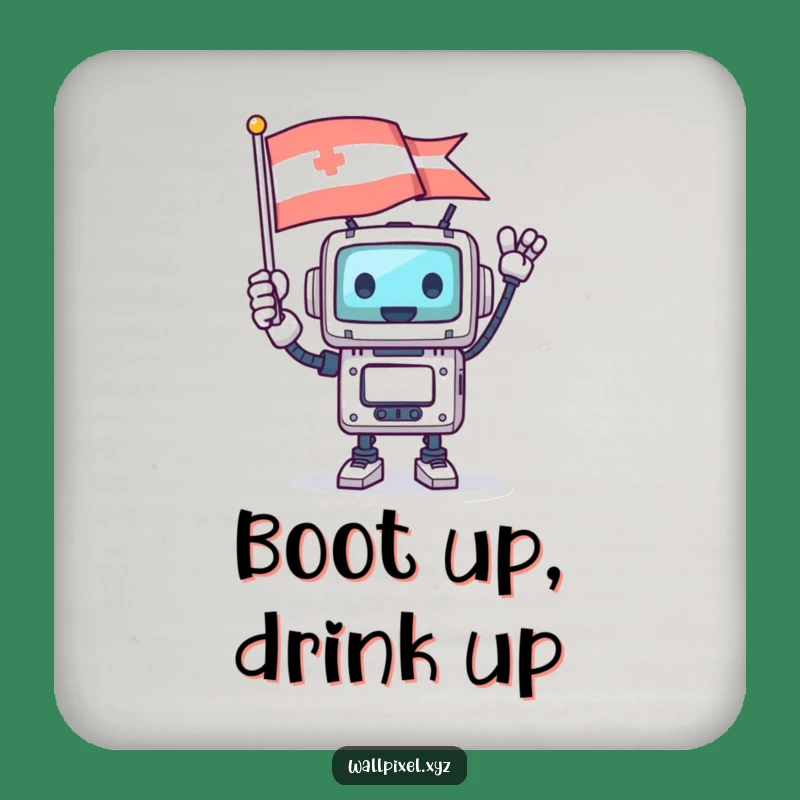 Funny Square Robot Pixel Flag Drink Coaster: Protect Your Space!