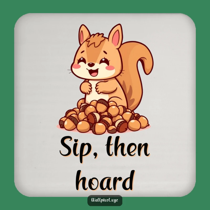 Funny Blocky Squirrel Coasters: Acorn Hoard Protection, Set of Funny Gift Items