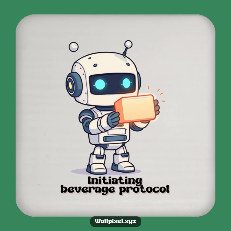 Funny Drink Coasters: Pixelated Robot Offering, Glowing Cube Protection, Retro Style