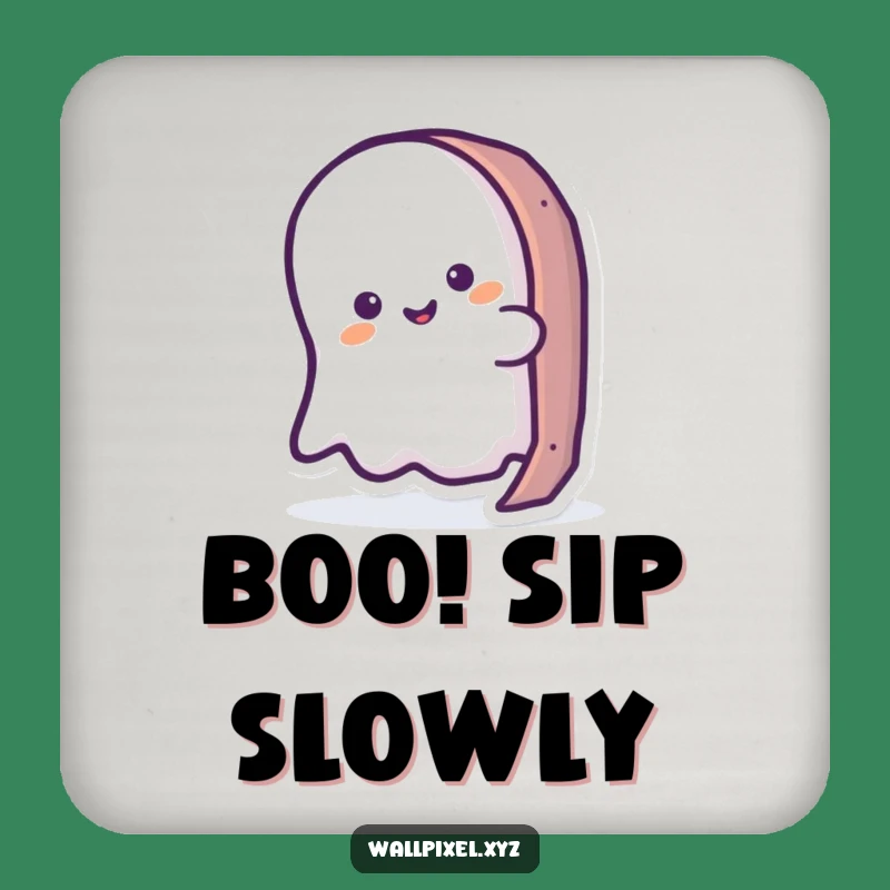 Funny Ghost Peeking Pixel Coaster: Protect Surfaces with Retro Gaming Style