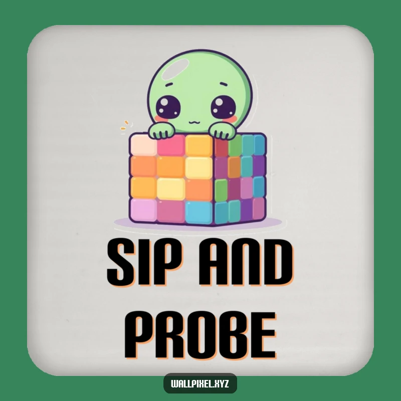 Funny Pixel Alien Coasters: Peek-a-Boo Cube Humor Sci-Fi Gift
